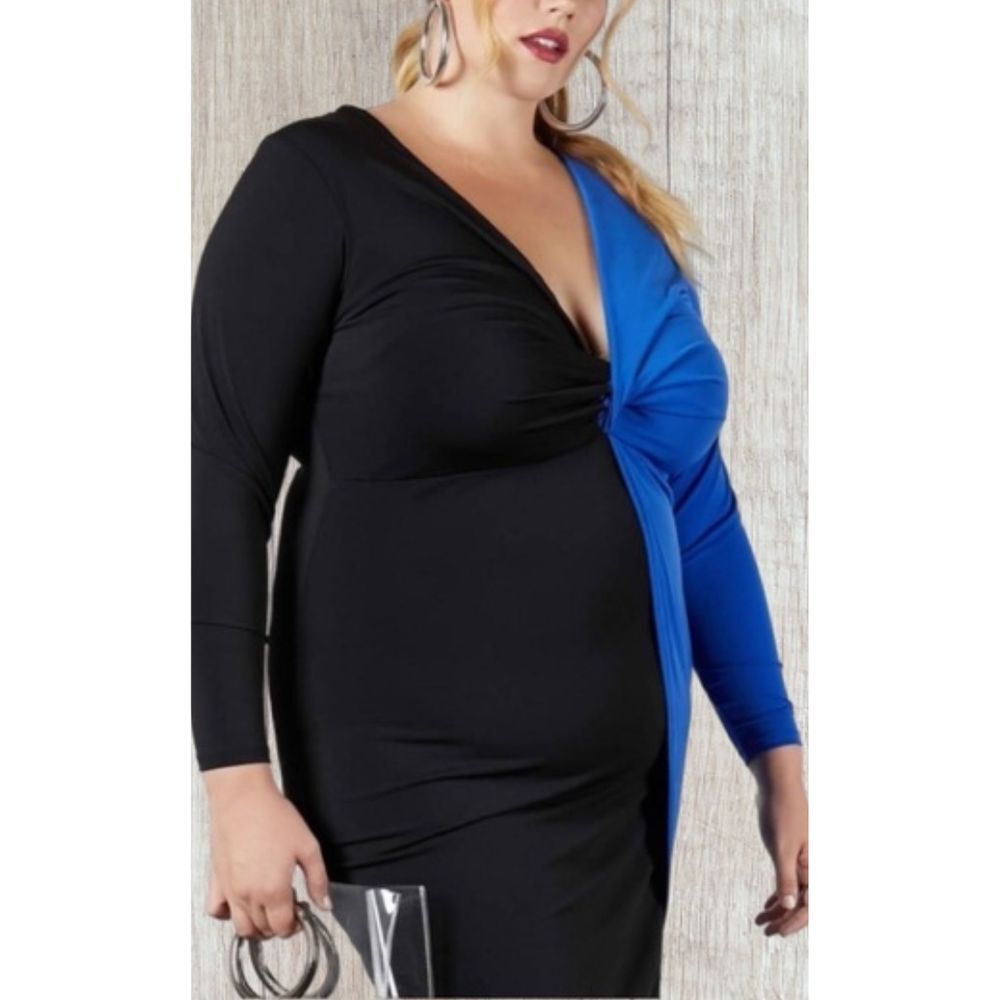 Soncy Women's Two Toned Twist Front‎ Bodycon Midi Dress Plus Size 3X  Cocktail